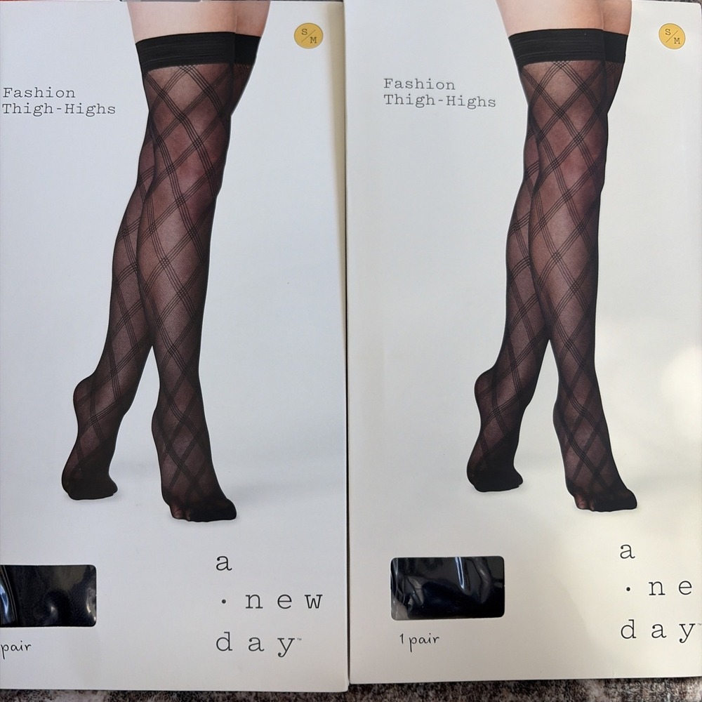 2 x A New Day small / medium Womens Triple Bias Plaid Thigh Highs Black